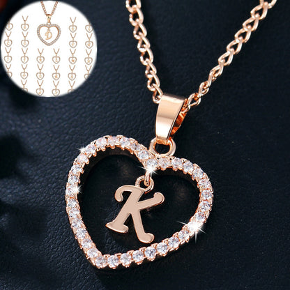 Womens Jewelry Name Initials Heart Pendant Necklace 26 Letters Zircon Love Necklaces Girls Gifts the First Letter Accessories